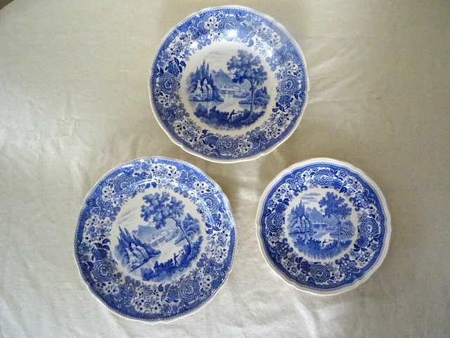 3 Assiettes  Faience Ancienne 368122 Villeroy Boch Burgenland Bleu