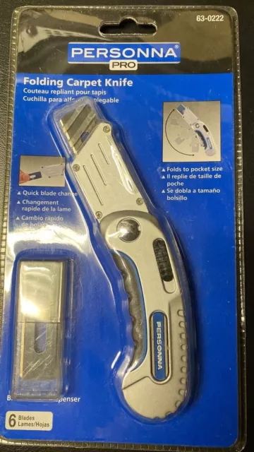BEAND NUEVO Cuchillo de alfombra plegable Personna Pro con 6 hojas de esquina redonda 63-0222