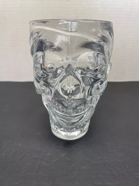 TREASURE ISLAND CLEAR GLASS SKULL MUG HEAVY PIRATE 32 oz *VERY FAST SHIPPING!!