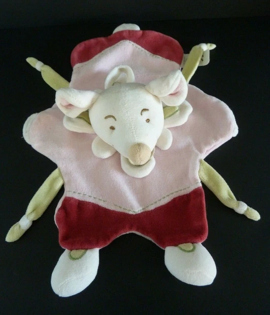 * Doudou Et Compagnie Souris Plat Marionnette Evolutif Blanc Rose Rouge Jaune