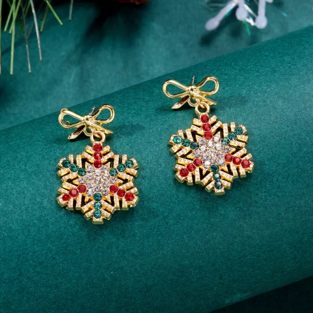 Colorful Christmas Crystal Flowers Snowflake Earrings Stud Drop Women Xmas Gifts