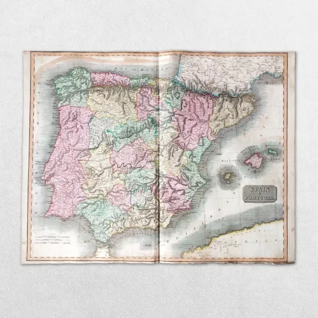Antique 19Th Century World Atlas Map John Thomson 1814 Spain Portugal