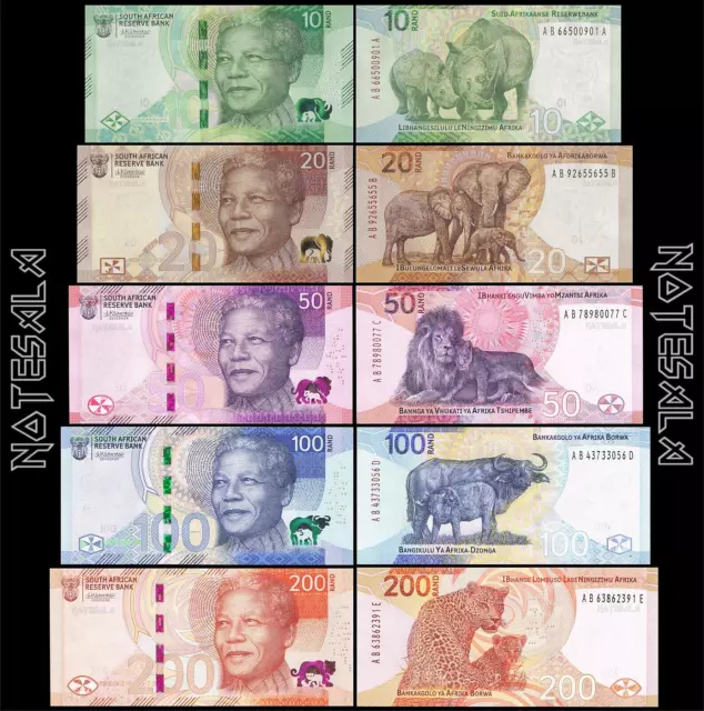 SOUTH AFRICA SET 5 PCS 10, 20, 50, 100 & 200 RAND ND (2023) Pick-W148 to 152 UNC