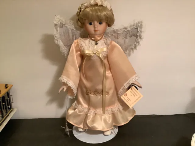 Brinn's Porcelain Angel Doll 1989 Collection Birthday Edition October w Stand
