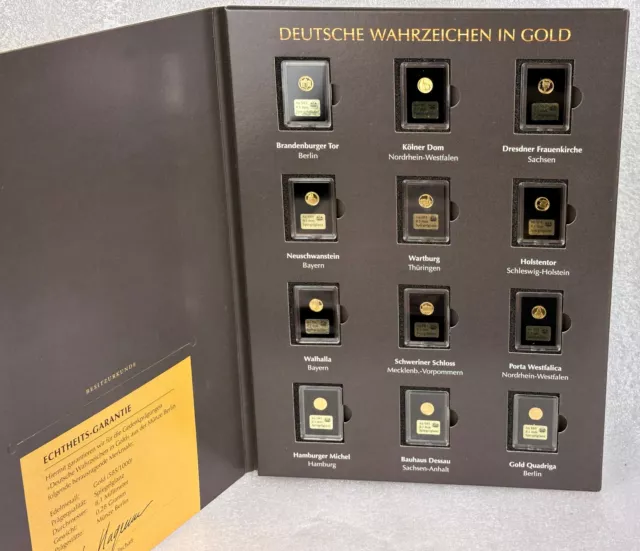 Deutsche Wahrzeichen in Gold 12 Goldmedaillen PP alle in Kapsel mit Folder