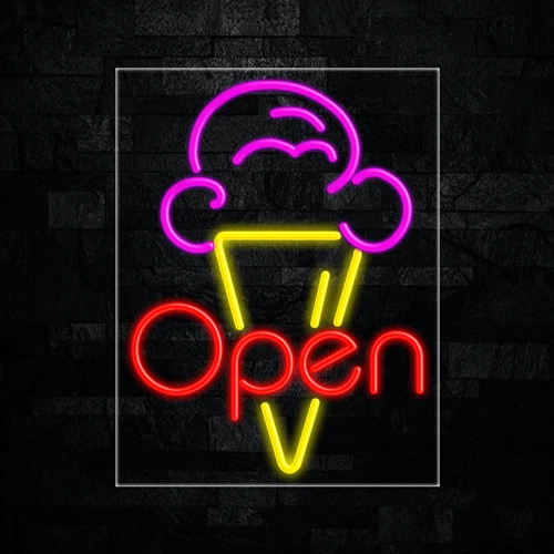 OPEN (ICE CREAM Cone) LED Flex Neon Sign for Retail Window Displays
