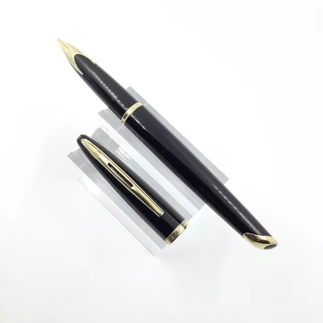 Waterman Carene Fountain Pen Black With Gold Trim, Medium 18k Gold Nib, Boxed