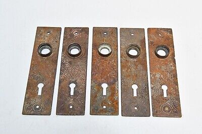 5 Vintage Cast Metal Eastlake Style Door Knob Backplates With Key Hole