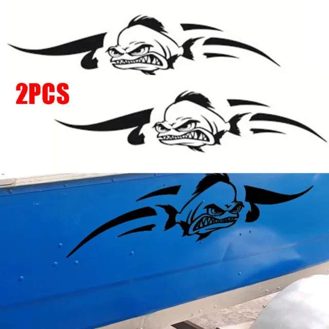 Pair Black Fish Boat Stickers Vinyl Art Pattern Cruise Body Decal Kit Waterproof