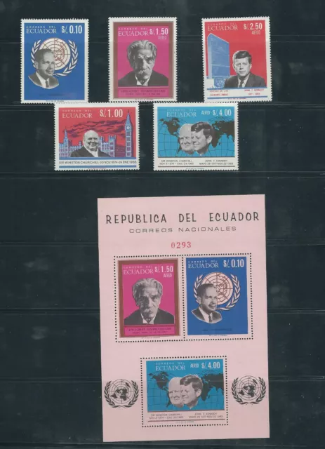 ECUADOR 1966 KENNEDY JFK CHURCHILL SCHWEITZER (Scott 753-753e) VF MNH set/sheet