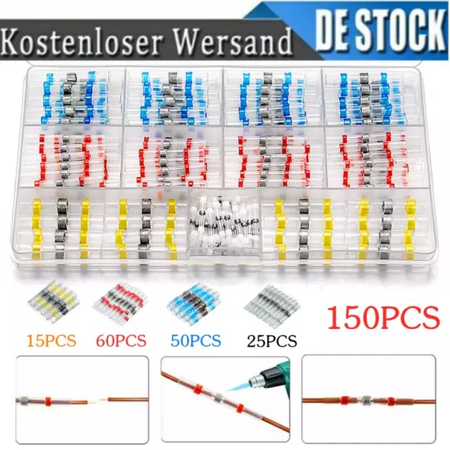 150X Lötverbinder Schrumpfverbinder Stoßverbinder Quetschverbinder Kabelver Set