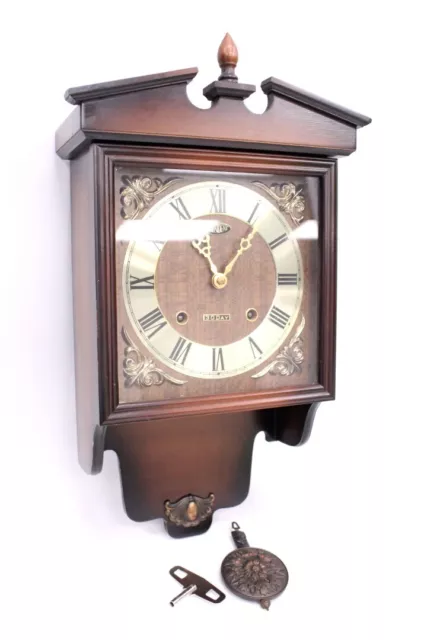 Vintage MEIJI PRESIDENT 30 Day Mechanical Wooden Wall Clock w/ Pendulum - E15