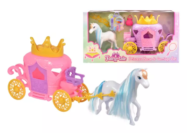 Horse And Carriage Play Set Fairytale Princess Style With Accessories