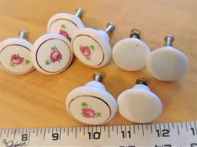Vintage Porcelain Ceramic Drawer Cabinet Door Pull Knobs White Chic Pink Rose 8
