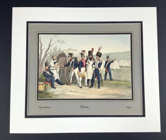 Antique Military Print Swiss Infantry Soldiers Berne Canton Officer Camp 1847