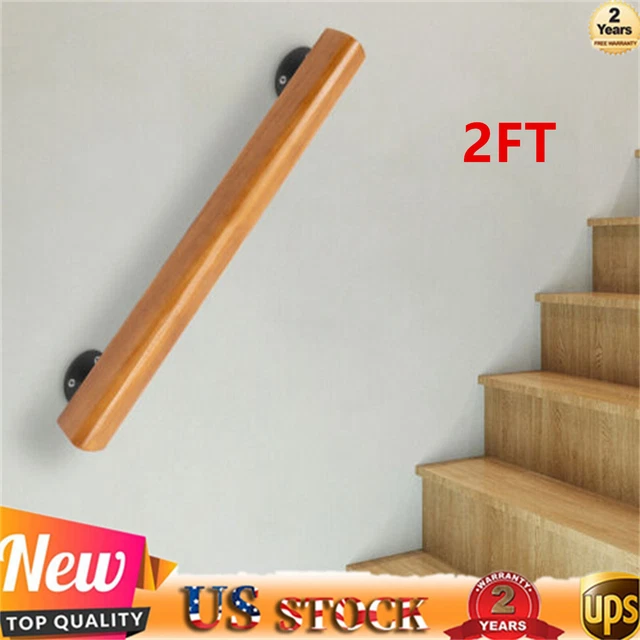 Wooden Handrails For Stairs 1m 150cm 2m 3m 360cm Wood Staircase Banister Hand Rails For Indoor Outdoor Wall Mounted Stair Railing With Stainless Steel - View #3