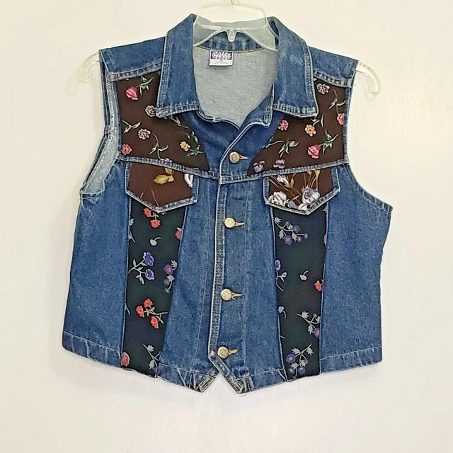 Watch L.A. Jean Vest Women Medium Blue Denim Floral Print Boho Hippie Festival