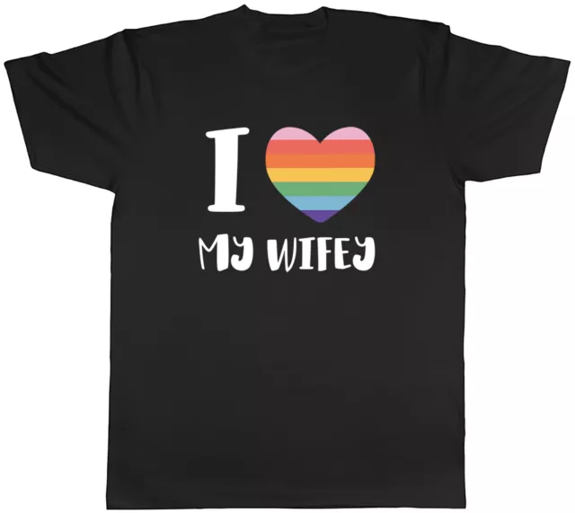 Pride Rainbow Heart Mens T-Shirt I Love my Wifey LGBTQ+ Tee Gift