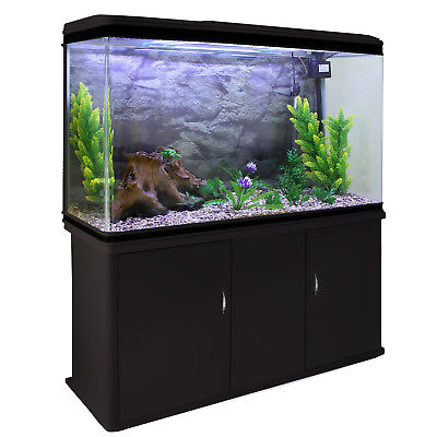 Aquarium avec Meuble à Bords Noir 300 Litres Complet Éclairage LED Pompe Filtre