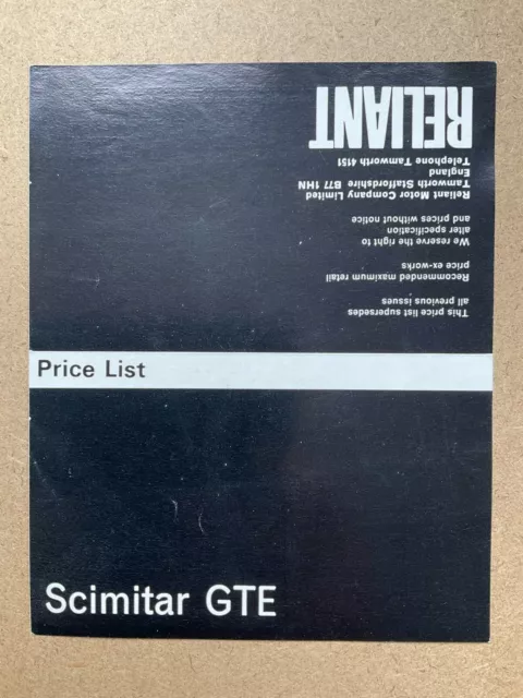 Reliant Scimitar GTE UK Market Car Price List - March 1974