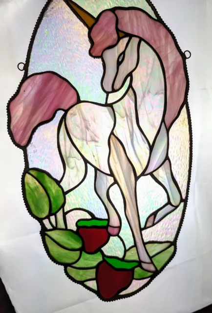 Vintage Hutchison Studios Unicorn 16" x 9" Signed Suncatcher Stained Glass 1993