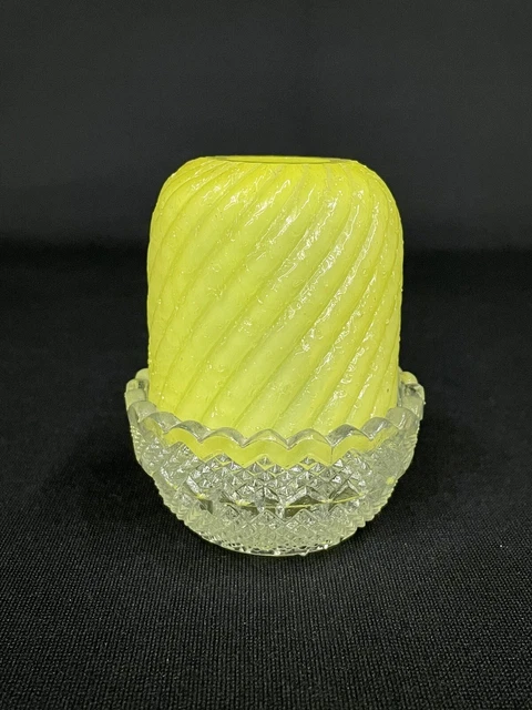 Antique S Clarke Fairy Pyramid Yellow w/ Frit Art Glass Fairy Lamp Candle Holder Antique S Clarke Fairy Pyramid Yellow w/ Frit Art Glass Fairy Lamp Candle Holder
