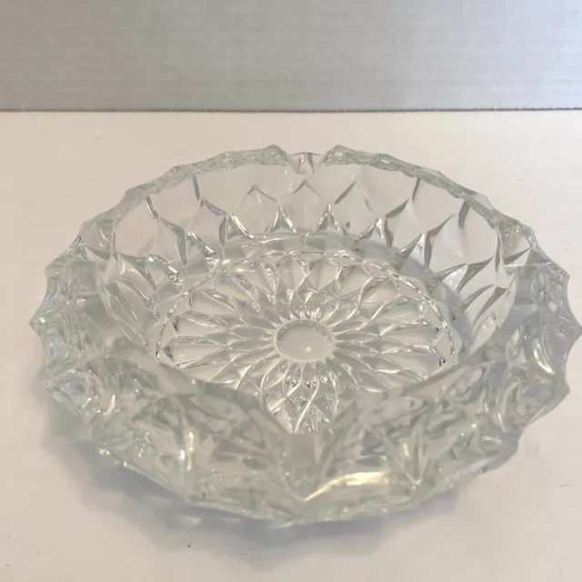 Lead Crystal Cut Ashtray Large Heavy Clear Glass Cigar Cigarette Vintage