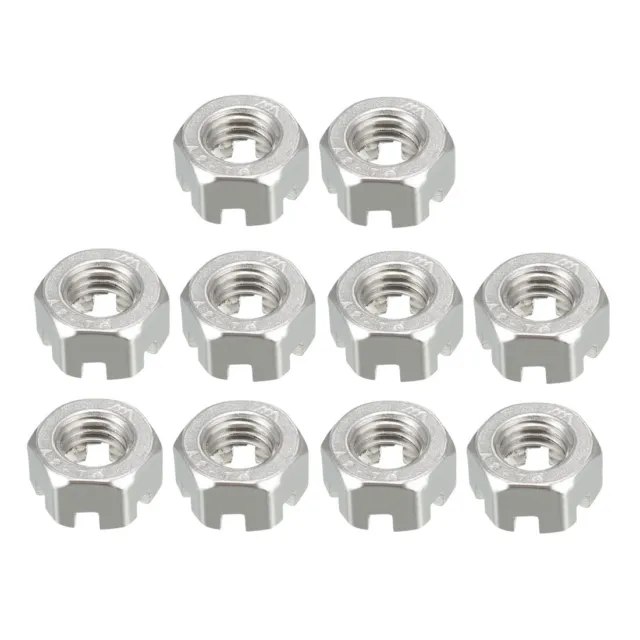 M8 x 1.25mm Pitch 304 Stainless Steel Slotted Hex Nuts 10Pcs