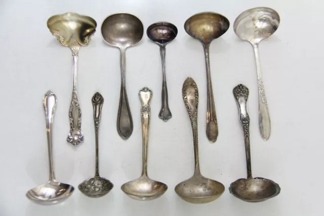 10x GRAVY LADLES SERVING FLATWARE SILVERPLATE LOT VINTAGE CRAFT REUSE REPURPOSE