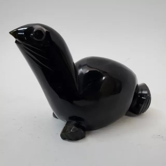 Vintage Hand Carved Black/Onyx Stone Seal Figurine Paperweight - 3" Tall