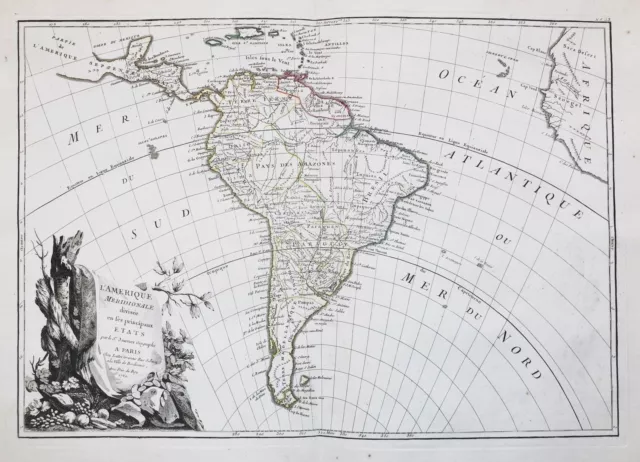 South America Südamerika Amerika Amerique map Karte Kupferstich Janvier  1762