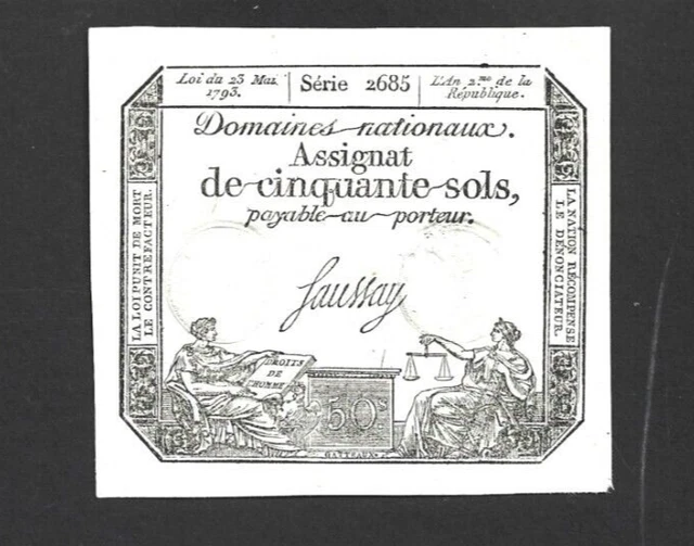 50  Sols Aunc  Banknote From France  1793  Pick-A70