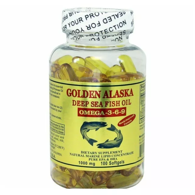Aceite de pescado de aguas profundas con vitamina dorada de Alaska omega 3 6 9 1000 mg 100 SG