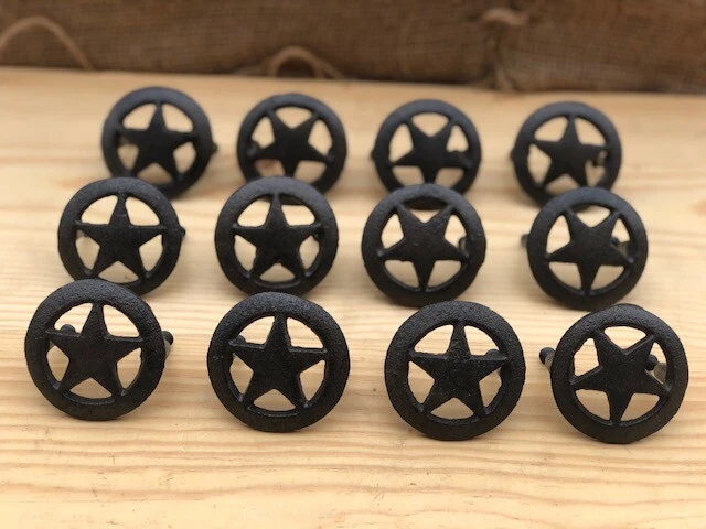 12 Cast Iron Star Drawer Pull Knob Handles Cabinet 2 1/2" Western Bin Texas