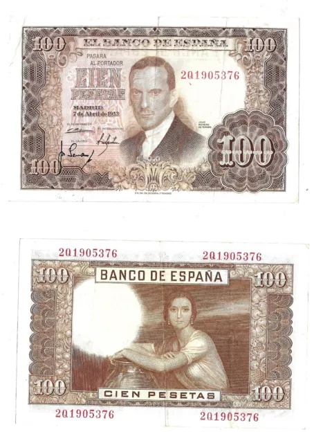 100 Peseta 1953 Spain Banco De España Banknote # 145