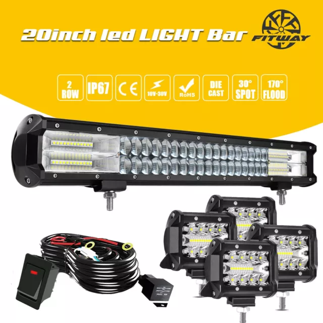 Front Below 20'' Led Light Bar Combo Work Light UTE Truck SUV ATV Offroad + WirE
