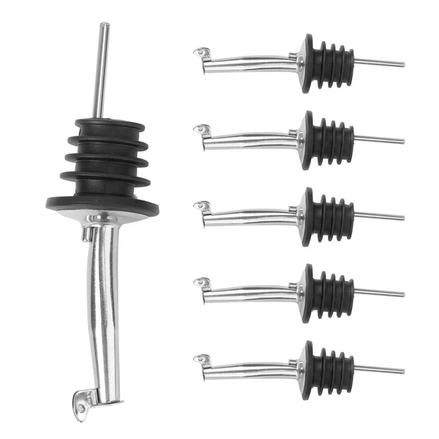 Lot De 8 Becs Verseurs En Acier Inoxydable Avec Capuchon Caoutchouc - Pour Bouteille D'Alcool, Huile, Vinaigre - Versage Précis Et Anti-Fuite