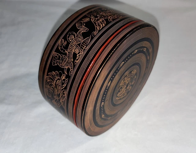 Vintage Hand Painted Burmese Myanmar Lacquer Betel Box Storage Container 6