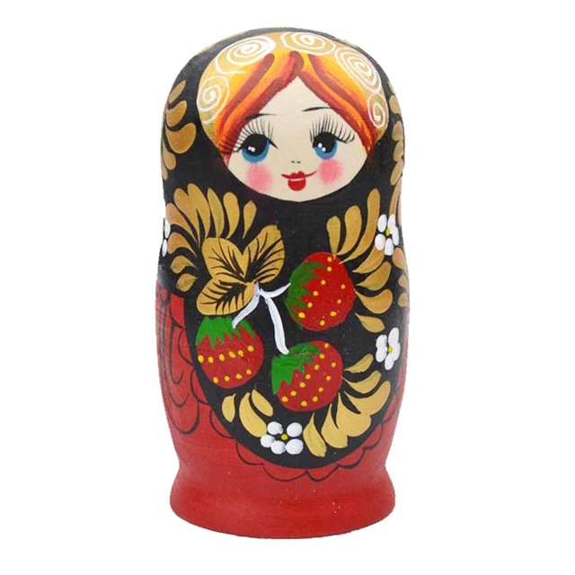poupée russe matriochka 5 Pièces Signée Peinte A La Main Rose