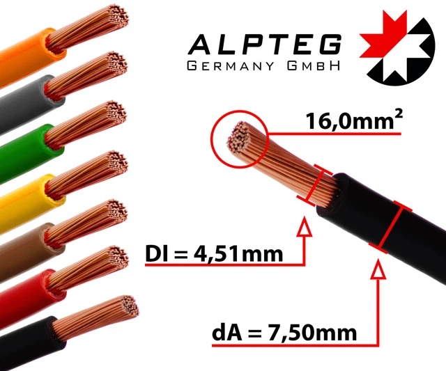H07V-K 16mm ² Robinet Galon Unipolaire Câble Batterieleitung Flexible ALPTEG