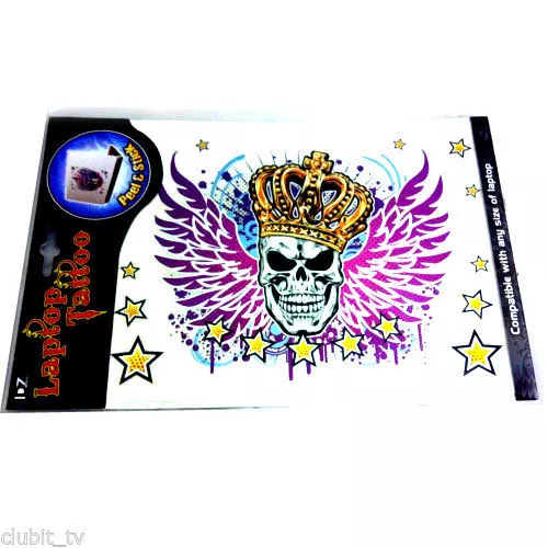 Wholesale Job Lot of 12 x Laptop Sticker Tattoo Skull Wings Crown Stars Design