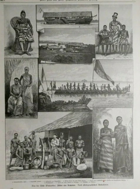 Westafrika Bilder aus Kamerun Deutsche  Kolonie   großer original Holzstich 1887