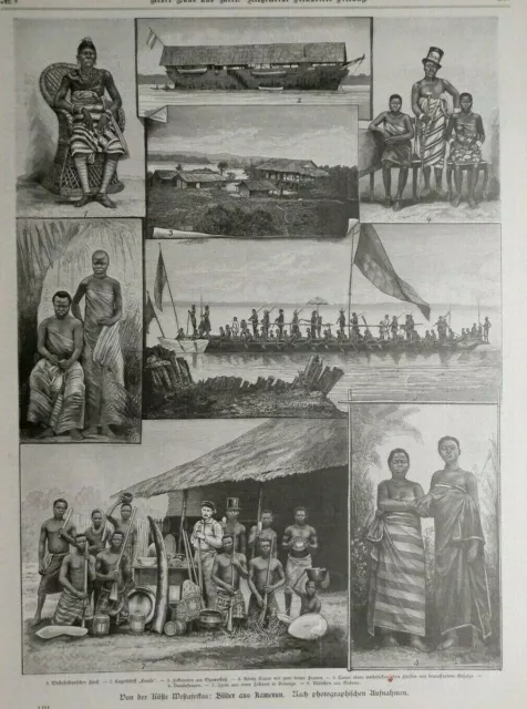 Westafrika Bilder aus Kamerun Deutsche  Kolonie   großer original Holzstich 1887