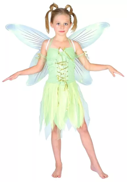 Girls NEVERLAND FAIRY Costume Fancy Dress Green Tinkerbell Child Book Week Pixie