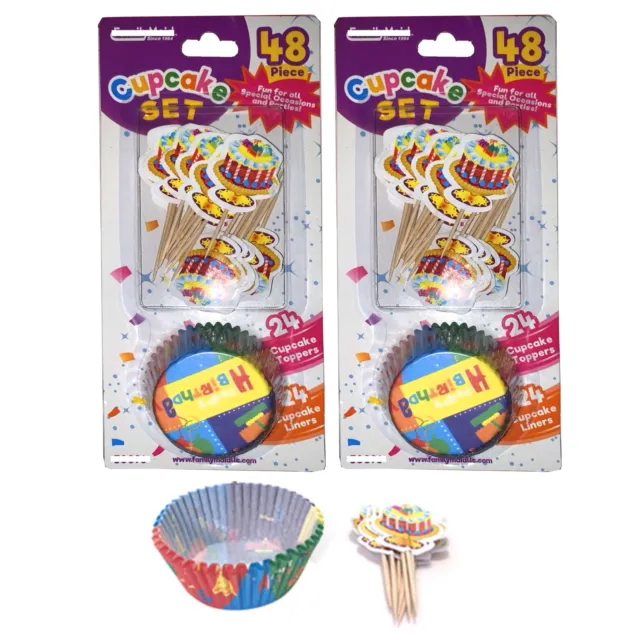 96 Pc Happy Birthday Cupcake Liners Toppers Wrapper Baking Cups Party Decoration