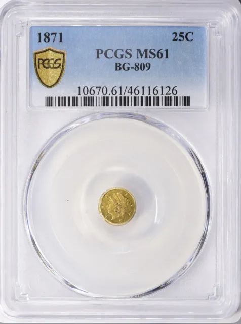1871 California Fractional Gold 25C BG-809 PCGS MS61