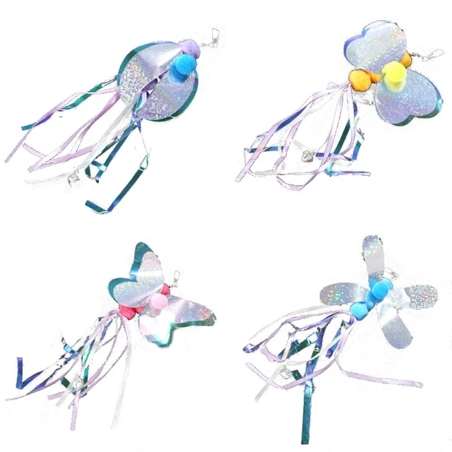 Cat Teaser Toy with Colorful Tassels Refills Set of 4 Kitten Teaser Stick Head