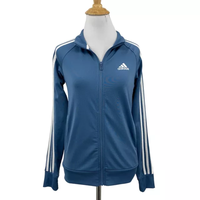 Adidas Jacket Womens XS Extra Small Blue Track Warm Up 3 Stripes Full Zip Mock