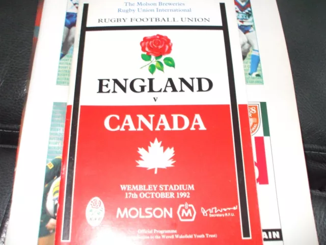 England v Canada Rugby Union Programme 17 October 1992