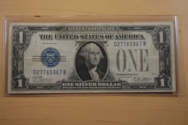 1928 A Blue Seal US Silver Certificate FUNNY BACK $1 Dollar Bill F-1601 Fine Con